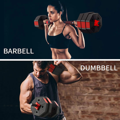 66LB Adjustable Dumbbells Set, Weight Plate with Connector Used as Barbell, Fitness Strength Exercises for Home Gym, Red