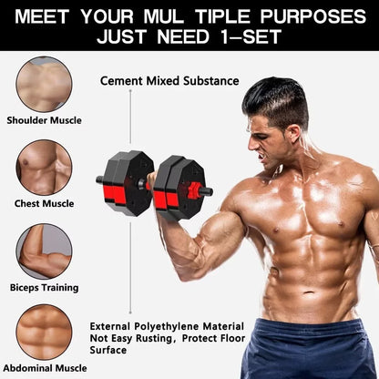 66LB Adjustable Dumbbells Set, Weight Plate with Connector Used as Barbell, Fitness Strength Exercises for Home Gym, Red
