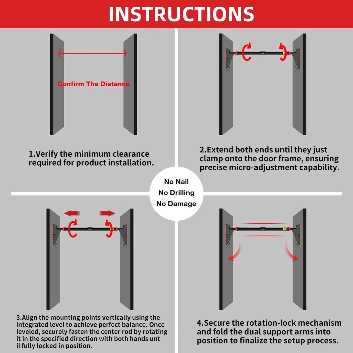 Pull up Bar for Doorway,Home Indoor Chin up Bar with No Screws, No Punching Adjustable Width Pull up Bar[76-95Cm], Maximum Load Capacity 250Kg.