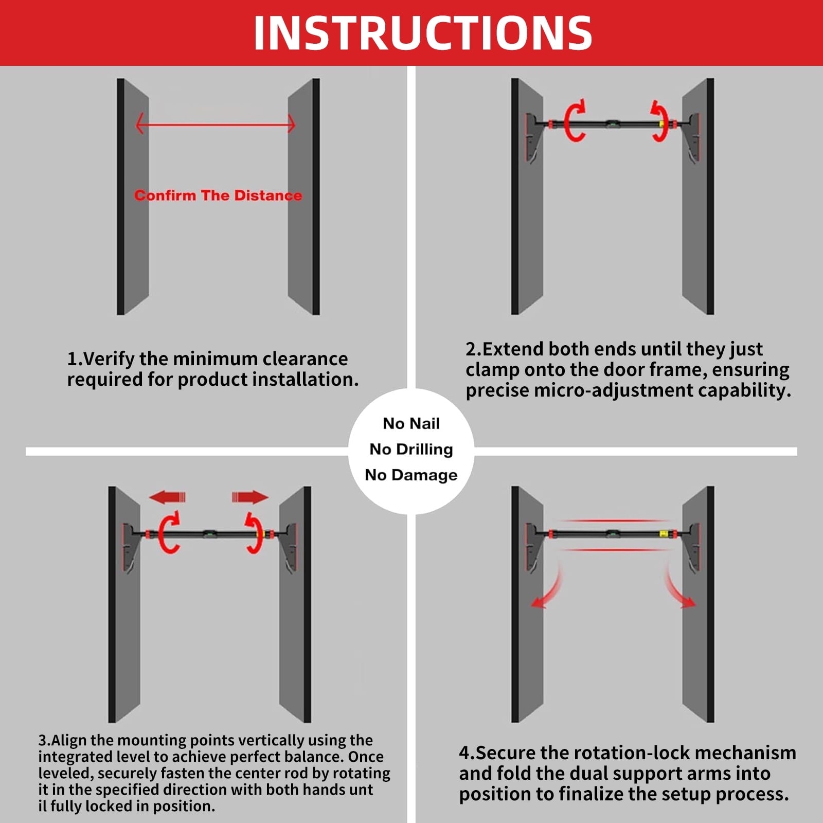 Pull up Bar for Doorway,Home Indoor Chin up Bar with No Screws, No Punching Adjustable Width Pull up Bar[76-95Cm], Maximum Load Capacity 250Kg.